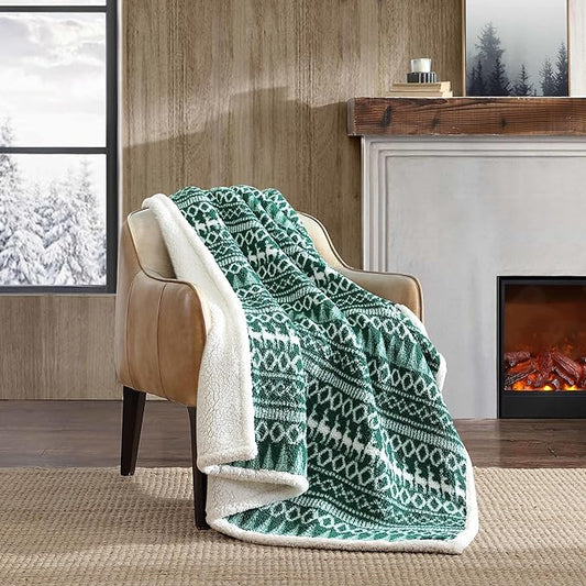 Eddie Bauer - Blanket, Super Soft Reversible Sherpa & Brushed Fleece Bedding, Throw Blankets for Couch, Ideal for Lounging (Alpine Fair Isle Green)
