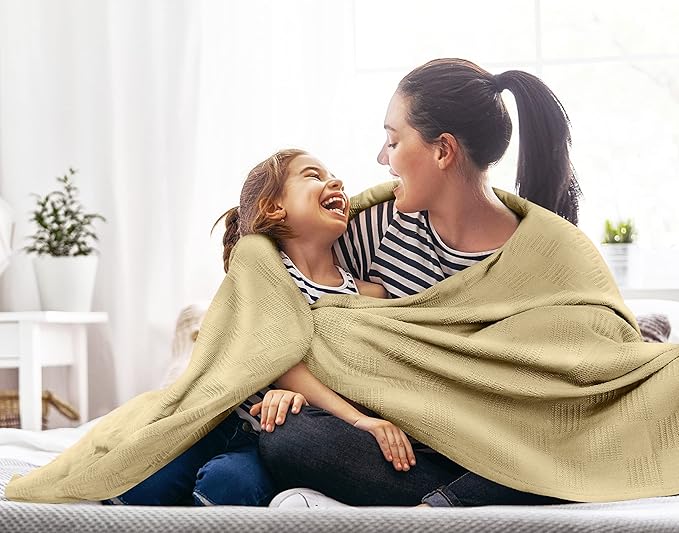 Utopia Bedding Tan 100% Cotton Blanket [Twin Size - 90x72 Inch] 350GSM Lightweight, Soft and Breathable Thermal Blanket for All Seasons