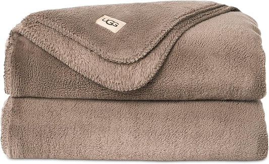 UGG Whitecap Plush Throw Blanket Fleece Lightweight Soft Cozy Throw for Couch Luxury Home Decor for Living Room Machine Washable Hypoallergenic Flannel Blankets, 50-inch x 70-inch, Light Fawn Brown