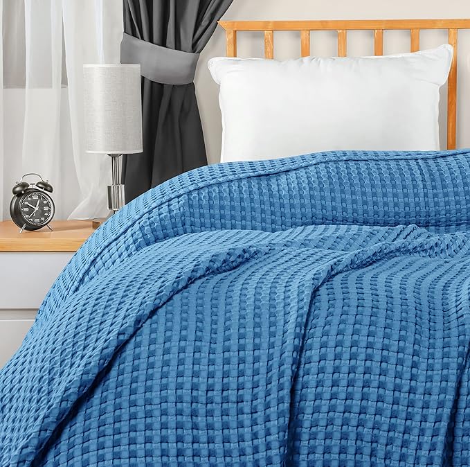 Utopia Bedding Wedgewood 100% Cotton Waffle Blanket 300 GSM [Twin - 90x72 Inch] Soft Lightweight Breathable Bed Blanket for All Season