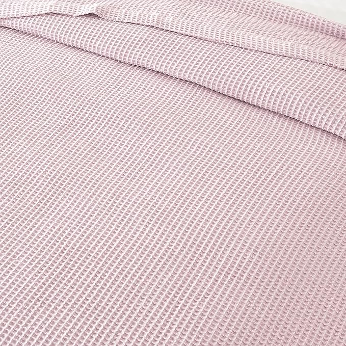 100% Cotton Waffle Weave Throw Blanket - Pink Waffle Weave Lightweight Summer Throw Blanket - 50x60in Prewashed Breathable, Woven Throw for Couch, Bed or Office (Blush Pink)