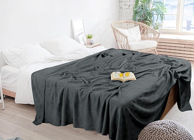 Utopia Bedding Smoke Gray 100% Cotton Blanket [King Size - 90x108 Inch] 350GSM Lightweight, Soft and Breathable Thermal Blanket for All Seasons