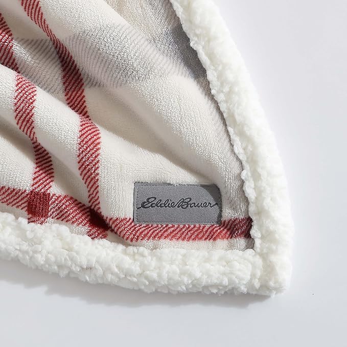 Eddie Bauer - Throw Blanket, Reversible Sherpa Fleece Bedding, Home Decor for All Seasons (New Castle Red, Throw)