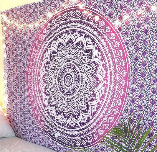raajsee Indian Cotton Pink Purple Tapestry Mandala Wall Hangings- Tapestry For Bedroom - Indie Wall Tapestry Hippie Room Decor - Boho Small Tapestrys Aesthetic 30x40 Inches