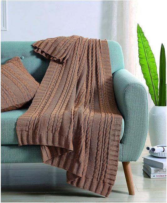 VCNY Home - Throw, Soft & Cozy Cotton Blanket, Cable Knit Home Decor (Dublin Taupe, 50" x 70")