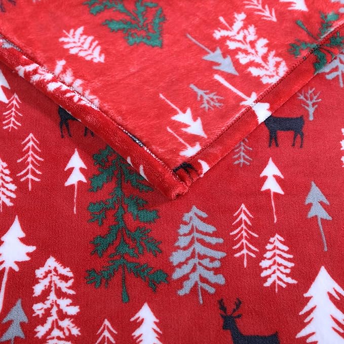 Eddie Bauer - Blanket, Super Soft Reversible Sherpa & Brushed Fleece Bedding, Throw Blankets for Couch, Ideal for Lounging (Deer Woods Red)
