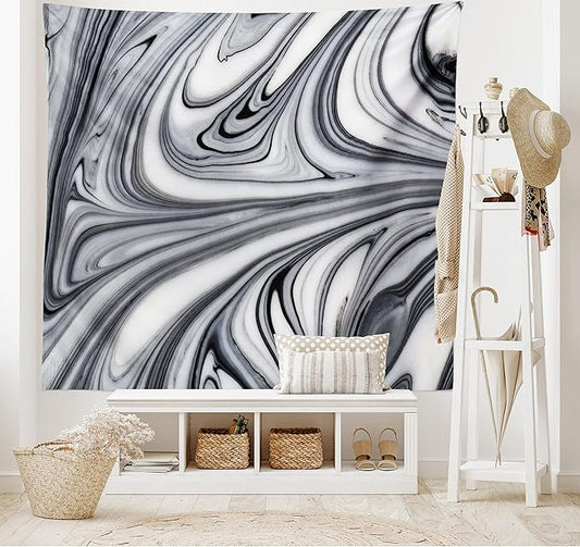 Ambesonne Abstract Tapestry, Mix of White and Black Hallucinatory and Surreal Liquid Marble Graphic Art, Fabric Wall Hanging Decor for Bedroom Living Room Dorm, 45" X 30", Grey