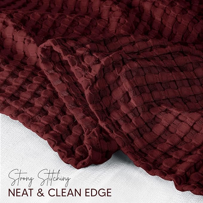 Utopia Bedding Burgundy 100% Cotton Waffle Blanket 300 GSM [King - 90x108 Inch] Soft Lightweight Breathable Bed Blanket for All Season