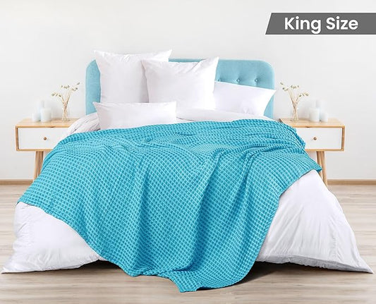 Utopia Bedding Teal 100% Cotton Waffle Blanket 300 GSM [King - 90x108 Inch] Soft Lightweight Breathable Bed Blanket for All Season (Pack of 6)