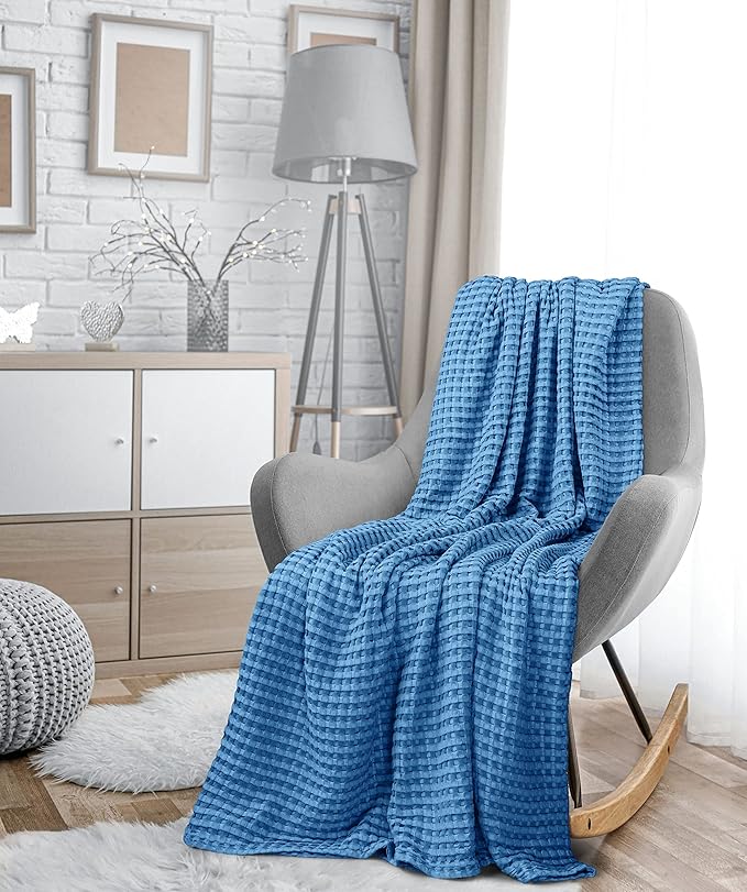 Utopia Bedding Wedgewood 100% Cotton Waffle Blanket 300 GSM [Twin - 90x72 Inch] Soft Lightweight Breathable Bed Blanket for All Season