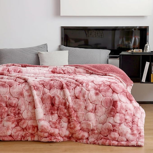 50x70 Inches Ultra-Soft Fuzzy Faux Fur Plush Throw Blanket - Thick, Warm Sherpa for Couch, Sofa, Bedroom, Camping - Decorative Blanket for Cozy Warmth,680 GSM Cloud Light Pink Tie Dye