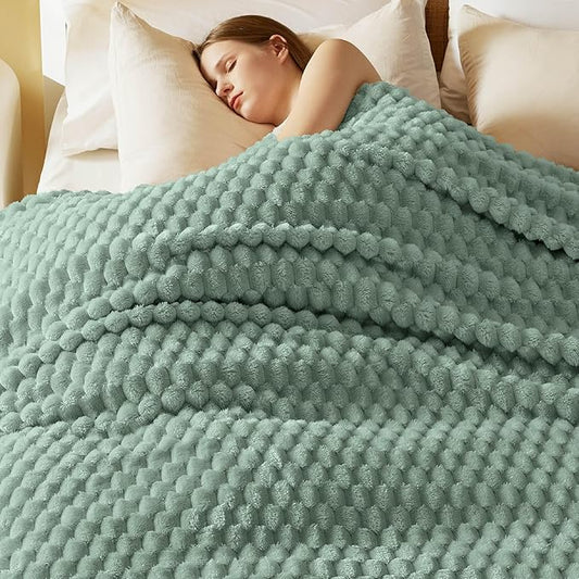 Bedsure Queen Blanket for Bed - Super Soft, Cozy Blankets for Women, Cute Fleece Gifts for Girls, Sage Green, 90x90 Inches