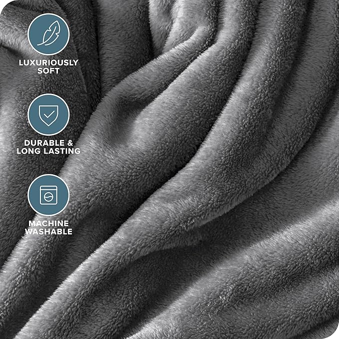 Bare Home Fleece Blanket - King Size - Ultra-Soft Lightweight for Bed, Sofa, and Couch - Luxury Microplush - Cozy Warm Blanket (King, Grey)