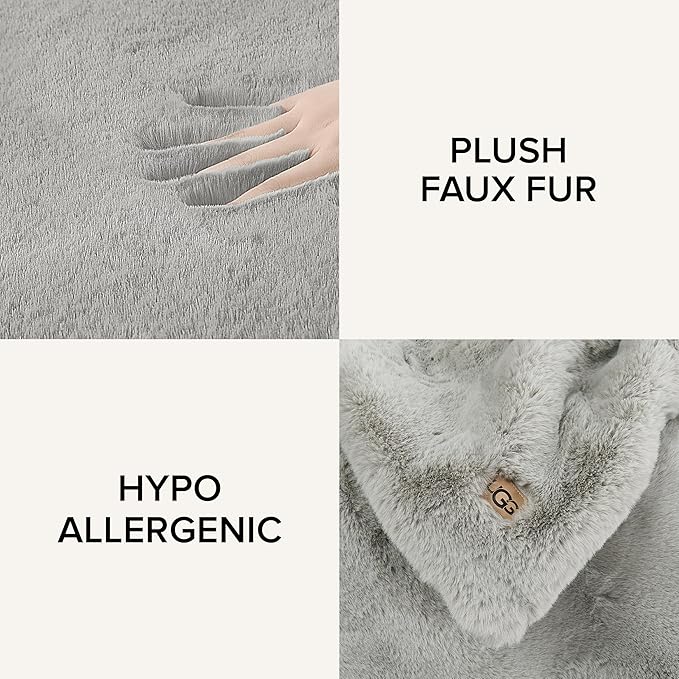 UGG Euphoria Plush Faux Fur Throw Blanket Medium Weight Reversible Luxury Soft Throw for Couch Bed or Chair Hypoallergenic Machine Washable Home Decor Blanket, 50-inch x 70-inch, Seal Light Grey