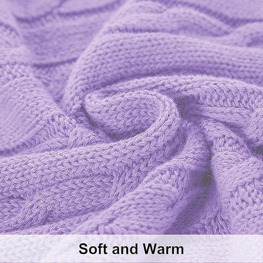 NTBAY 100% Pure Cotton Twin (60x80) Cable Knit Throw Blanket, Super Soft Warm Knitted Blanket for Bed, Sofa, Chair, Couch - Extra Cozy, Machine Washable, Comfortable Home Decor, Orchid