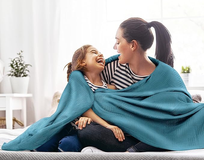 Utopia Bedding Teal 100% Cotton Blanket [King Size - 90x108 Inch] 350GSM Lightweight, Soft and Breathable Thermal Blanket for All Seasons