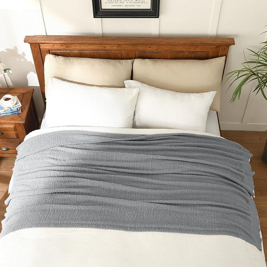 JOOJA Grey Knit Throw Blanket Knitted Boucle Blankets Decorative Soft Fuzzy Throw Bed Blanket for Women Couch 50x60 Inches Grey