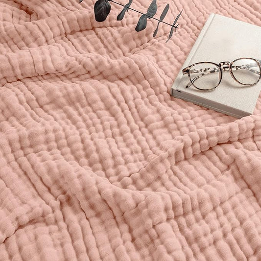 Comfy Cubs Muslin Throw Blanket - 50” x 60” Quilted Design - Lightweight, Breathable 6-Layer Gauze Fabric - Soft Cotton Blanket for Home or Travel - Packaged in Elegant Gift Box - Blush