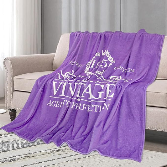 60th Birthday Gifts for Women Men Throw Blanket 60" x 50", 60 Year Old 1965 Birthday Gift Ideas, Best Birthday Gifts for 60 Year Old Woman Man, Happy 60th Birthday Gift Vintage Decorations Purple