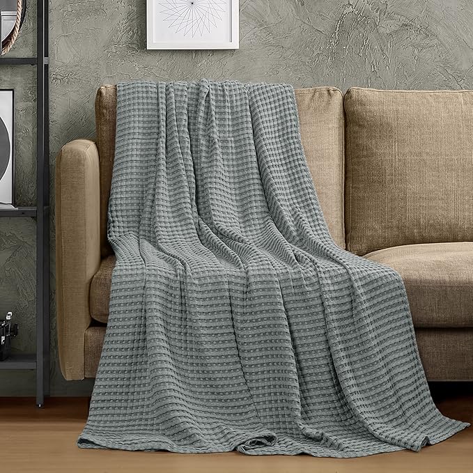 Utopia Bedding Cool Grey 100% Cotton Waffle Blanket 300 GSM [Full - 90x84 Inch] Soft Lightweight Breathable Bed Blanket for All Season