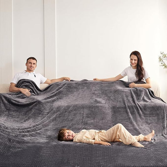 Oversized King Fleece Blanket 120x120 Inches, Seamless Soft Cozy 3D Jacquard Flannel Blanket 10'x10' Extra Large for Bed, Sofa, Couch, Travel & Camping, California King Throw, Dark Grey Leaf