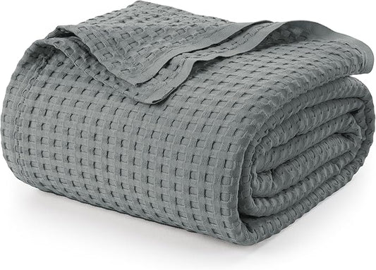 Utopia Bedding Cool Grey 100% Cotton Waffle Blanket 300 GSM [Twin - 90x72 Inch] Soft Lightweight Breathable Bed Blanket for All Season