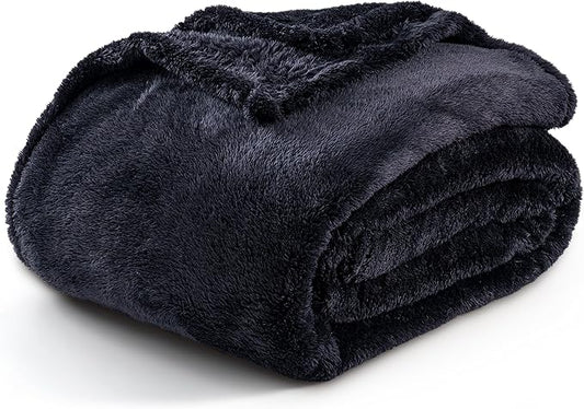 Berkshire Blanket Classic Extra-Fluffy™ Plush Blanket King Size, Soft Fuzzy Fluffy Long Hair Blanket for Couch Sofa Bed, Black, 90x108 Inches