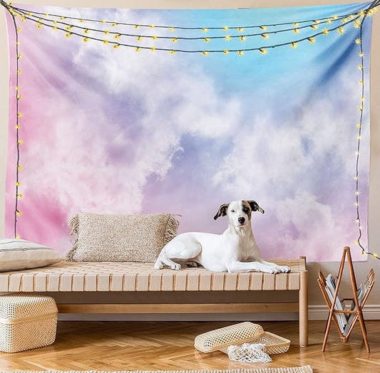 Ambesonne Pastel Tapestry, Fantasy Sky Abstraction Smoky Clouds Foggy Ethereal Composition, Fabric Wall Hanging Decor for Bedroom Living Room Dorm, 45" X 30", Pink Blue