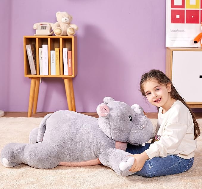 IKASA Giant Hippo Stuffed Animal Plush Toy,Large Hippopotamus Cute 30" Jumbo Soft Toys,Huge Big Size Plushy Fluffy Fat Plushie,Gifts for Kids