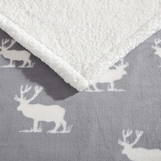 Eddie Bauer - Throw Blanket, Reversible Sherpa Fleece Bedding, Home Decor for All Seasons (Elk Stance Grey, Throw)