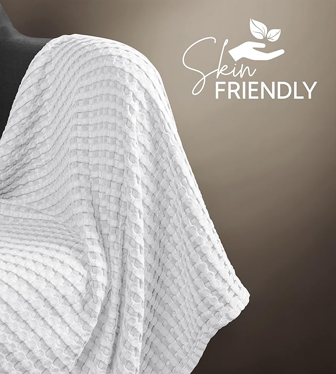 Utopia Bedding White 100% Cotton Waffle Blanket 300 GSM [Throw - 60x50 Inch] Soft Lightweight Breathable Bed Blanket for All Season
