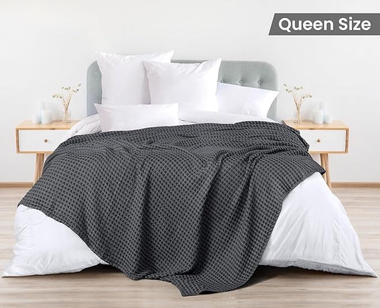 Utopia Bedding Charcoal 100% Cotton Waffle Blanket 300 GSM [Queen - 90x90 Inch] Soft Lightweight Breathable Bed Blanket for All Season