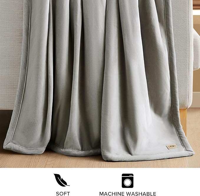 UGG Bliss Throw Blanket Plush Soft Fleece Fluffy Blankets for Bed or Couch Oversized Warm Reversible Machine Washable Medium Weight Home Decor Giftable Throw, 50-inch x 70-inch, Seal Grey