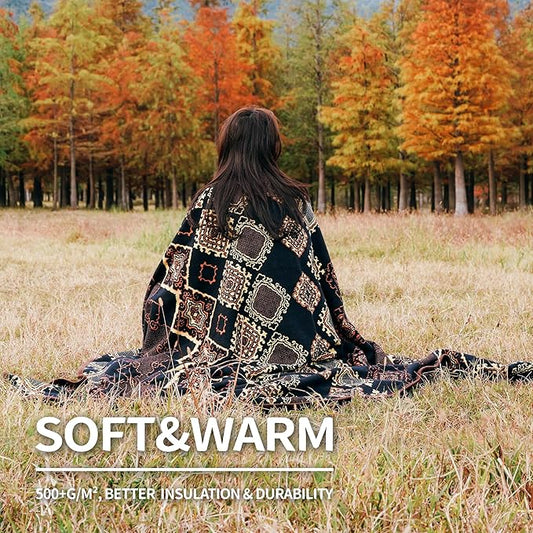 ACUSHLA Merino Wool Blanket - Warm Thick Washable Large Bed Couch Outdoor Camping Throw Blanket All Seasons, Scandinavia-Blue 79X63