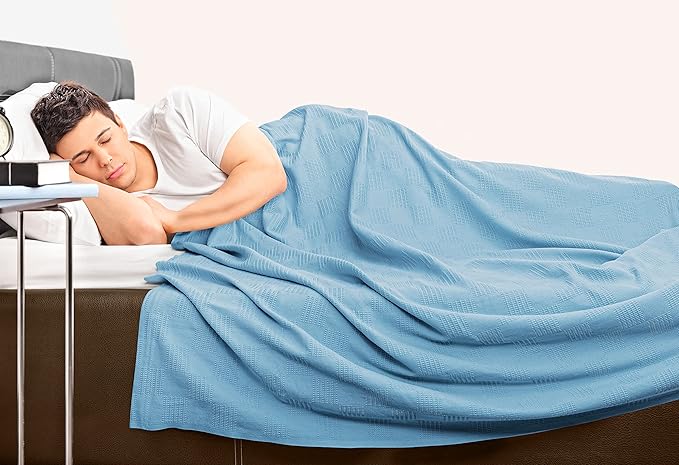 Utopia Bedding Sky Blue 100% Cotton Blanket [Twin Size - 90x72 Inch] 350GSM Lightweight, Soft and Breathable Thermal Blanket for All Seasons