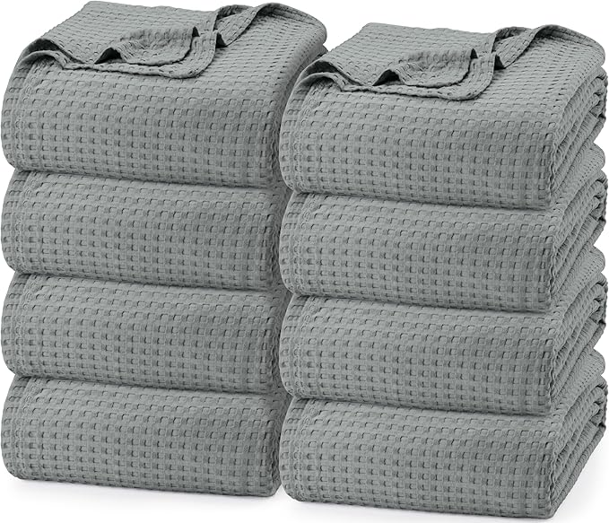 Utopia Bedding Cool Grey 100% Cotton Waffle Blanket 300 GSM [Queen - 90x90 Inch] Soft Lightweight Breathable Bed Blanket for All Season (Pack of 8)