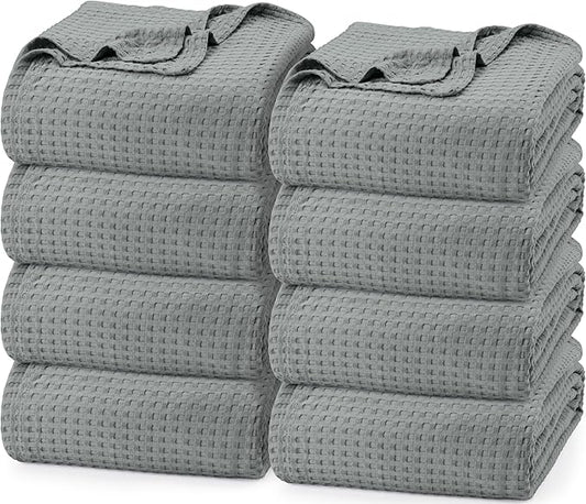 Utopia Bedding Cool Grey 100% Cotton Waffle Blanket 300 GSM [Queen - 90x90 Inch] Soft Lightweight Breathable Bed Blanket for All Season (Pack of 8)