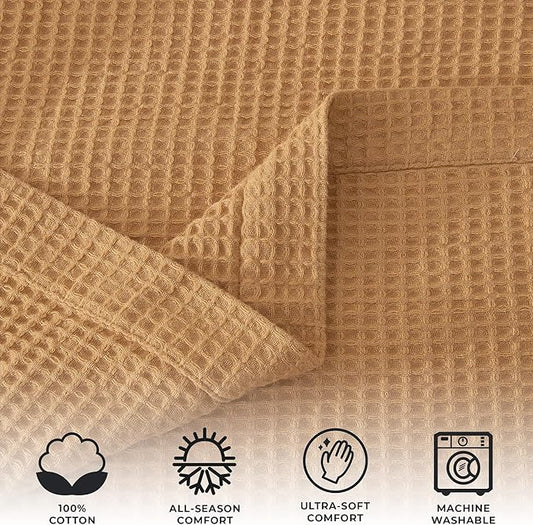 100% Cotton Waffle Weave Throw Blanket - Yellow Waffle Weave Lightweight Summer Throw Blanket - 50x60in Prewashed Breathable, Woven Throw for Couch, Bed or Office (Marigold)