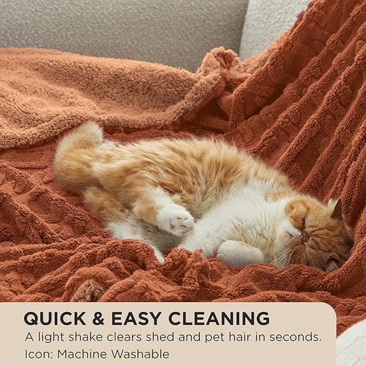 Bedsure Sherpa Fleece Blanket Twin Size for Bed - Fuzzy Soft Cozy Cable Throw for Couch, Thick Warm Blankets for Winter, Orange, 60x80 Inches