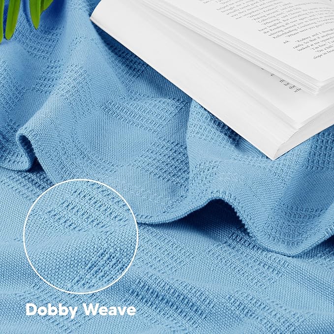 Utopia Bedding Sky Blue 100% Cotton Blanket [Twin Size - 90x72 Inch] 350GSM Lightweight, Soft and Breathable Thermal Blanket for All Seasons