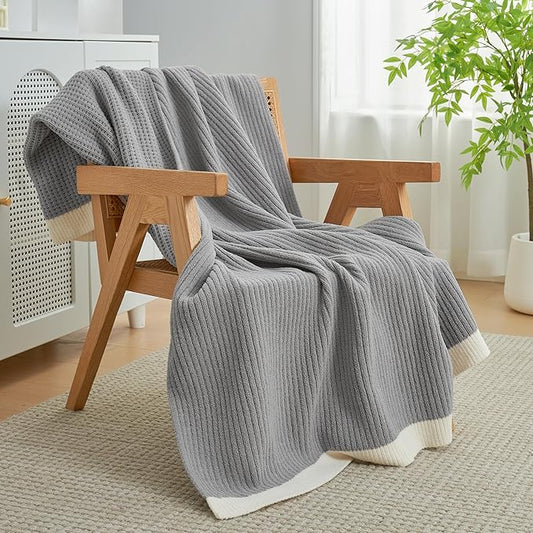 Amélie Home Chenille Waffle Throw Blanket for Couch, Reversible Soft Cozy Knit Blanket Lightweight Warm Decorative Throw for Sofa, Bed, Living Room, 50"x60", Grey