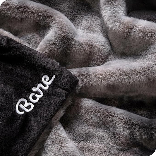 Bare Home Faux Fur Blanket - Ultra-Soft Luxurious - Cozy Warm Blanket for Couch, Sofa, Chair, Bed - Fuzzy Fluffy Super Soft - Decorative Bed Blanket, 60x47 inches (Throw, Grey Tie Dye)