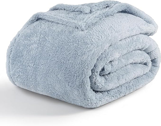 Berkshire Blanket Classic Extra-Fluffy™ Plush Blanket Twin Size, Soft Fuzzy Fluffy Long Hair Blanket for Couch Sofa Bed, Blue Mist, 60x92 Inches