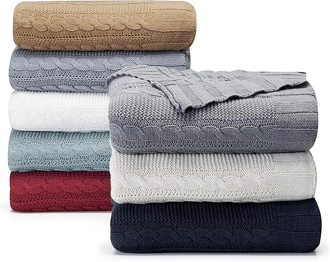 VCNY Home - Throw, Soft & Cozy Cotton Blanket, Cable Knit Home Decor (Dublin White, 50" x 70")