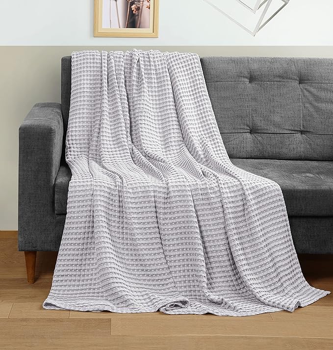 Utopia Bedding Silver 100% Cotton Waffle Blanket 300 GSM [Twin - 90x72 Inch] Soft Lightweight Breathable Bed Blanket for All Season