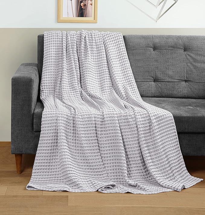 Utopia Bedding Silver 100% Cotton Waffle Blanket 300 GSM [King - 90x108 Inch] Soft Lightweight Breathable Bed Blanket for All Season