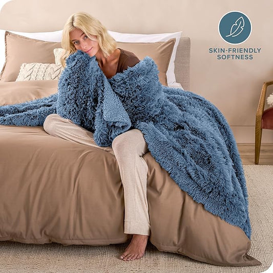 Bare Home Shaggy Faux Fur Sherpa Blanket - Super Soft, Fuzzy, Fluffy - Reversible Cozy Warm Blanket for Couch, Sofa, Chair, Bed - Luxury Home Decor (King, Coronet Blue)