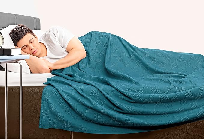 Utopia Bedding Teal 100% Cotton Blanket [King Size - 90x108 Inch] 350GSM Lightweight, Soft and Breathable Thermal Blanket for All Seasons