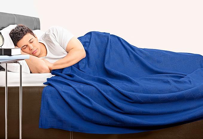 Utopia Bedding Royal Blue 100% Cotton Blanket [Queen Size - 90x90 Inch] 350GSM Lightweight, Soft and Breathable Thermal Blanket for All Seasons