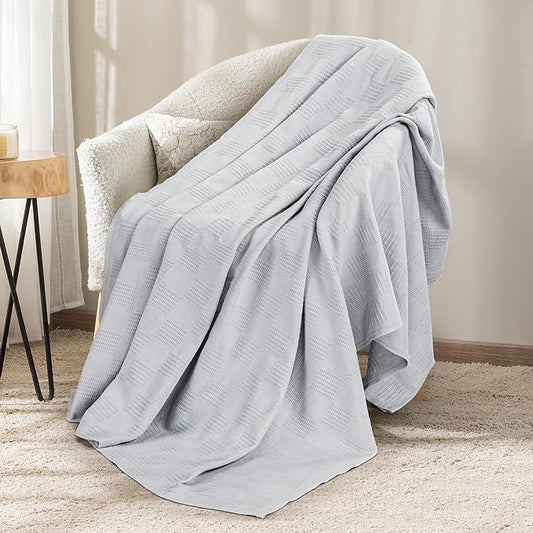 Utopia Bedding Silver 100% Cotton Blanket [Throw Size - 60x50 Inch] 350GSM Lightweight, Soft and Breathable Thermal Blanket for All Seasons